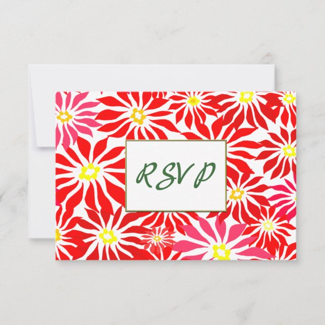 Red Poinsettia Flowers Editable Holiday RSVP Card (Front)