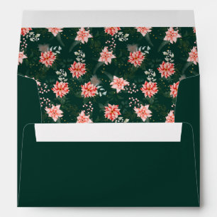 Red Poinsettia Flowers on Dark Green Envelope