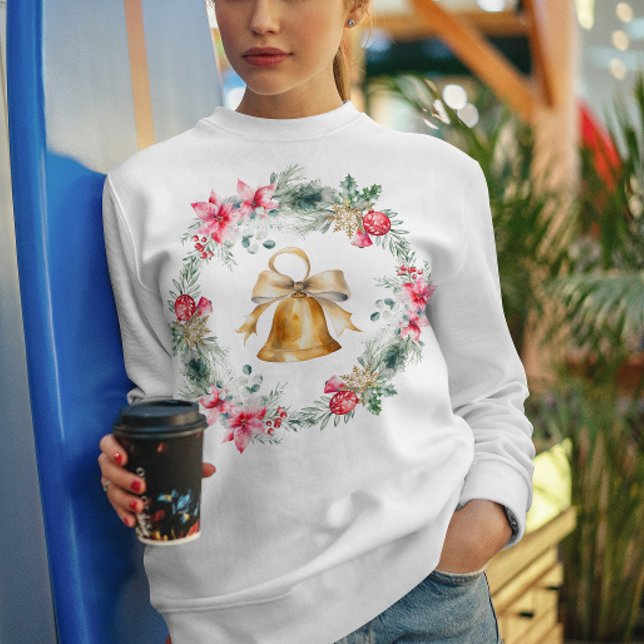 Red Poinsettia Foliage Snowflakes Christmas Wreath Sweatshirt (Creator Uploaded)