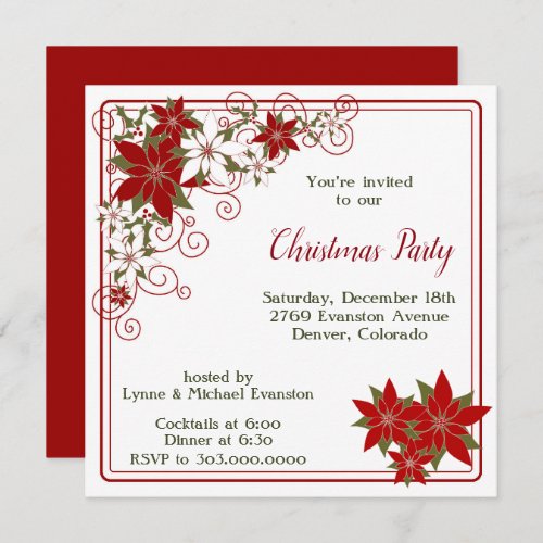 Red Poinsettia Frame Christmas Party Invitation