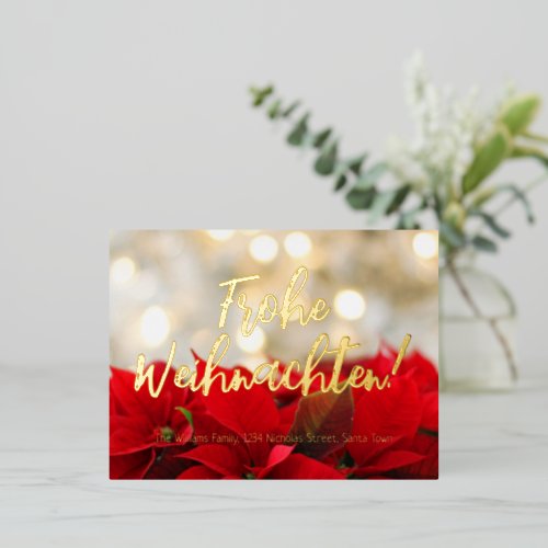 Red Poinsettia German Christmas Frohe Weihnachten Foil Holiday Postcard