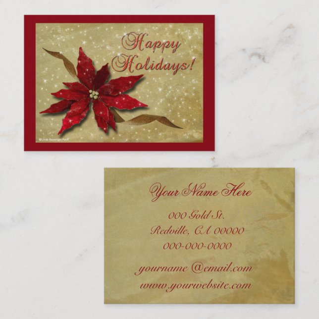 Red Poinsettia Gold Business Card (Front/Back)