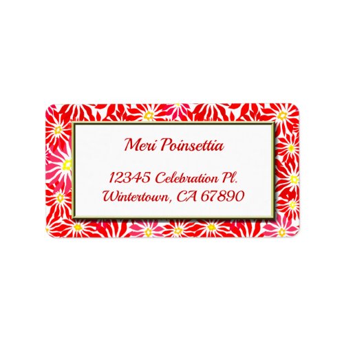 Red Poinsettia Gold Frame Editable Address Label