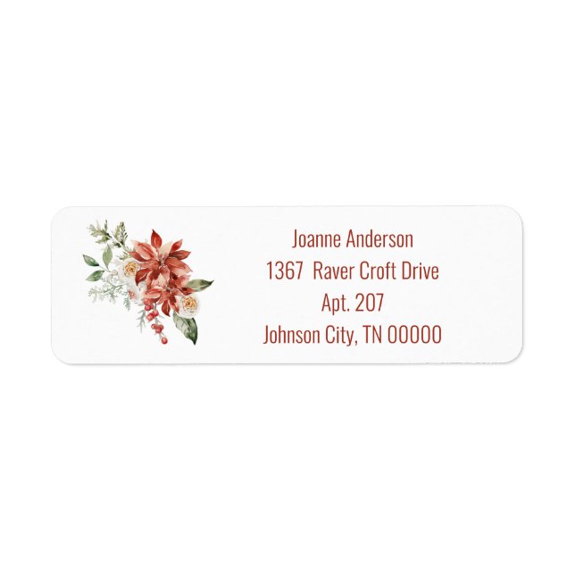 Red Poinsettia Greenery Christmas  Label (Front)