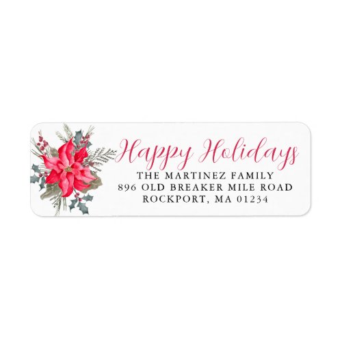 Red Poinsettia Happy Holidays Return Address Label