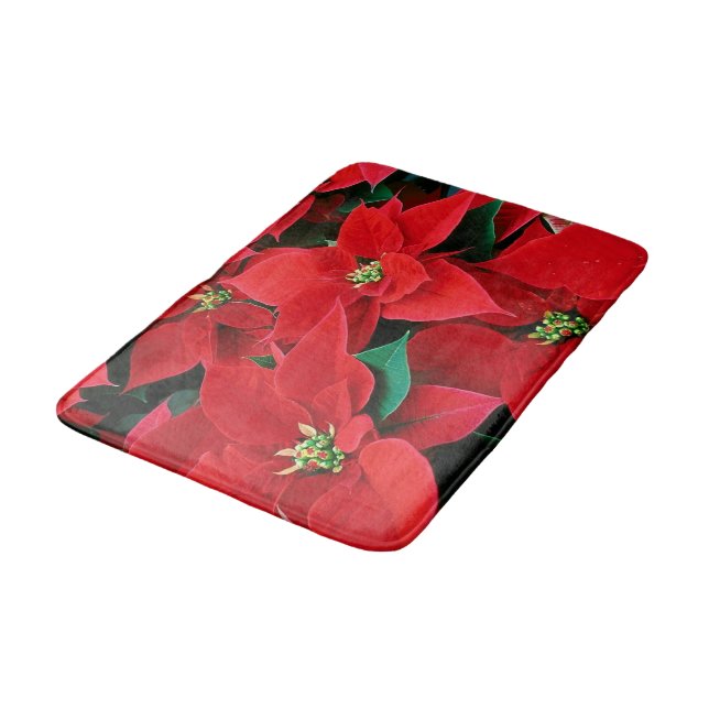 Red Poinsettia Holiday Bath Mat (Angled)