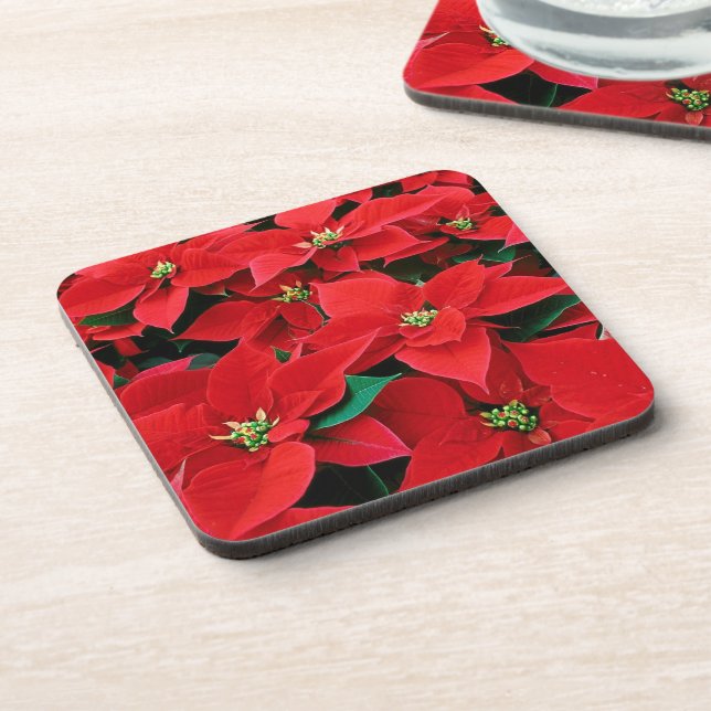 Red Poinsettia Holiday Beverage Coaster (Left Side)