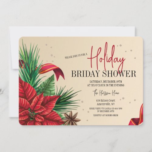 Red Poinsettia Holiday Bridal Shower Invitation