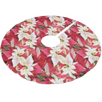 Red Poinsettia Holiday Brushed Polyester Tree Skirt by Digitalbcon at Zazzle