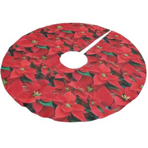Red Poinsettia Holiday Brushed Polyester Tree Skirt