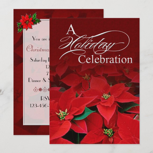 Red Poinsettia Holiday Celebration Invitation (Front/Back)