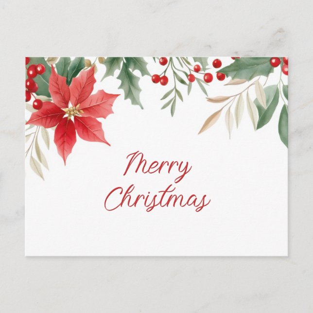 Red Poinsettia Holiday Christmas Postcard (Front)