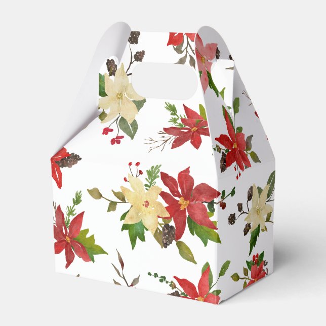 Red Poinsettia Holiday Floral Pattern Favor Boxes (Front Side)