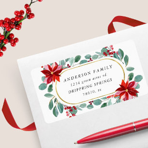 Red Poinsettia Holiday Floral Return Address Label