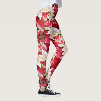 Red Poinsettia Holiday Leggings by Digitalbcon at Zazzle