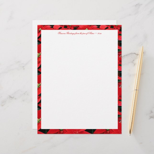 Red Poinsettia Holiday Letterhead (Front/Back In Situ)