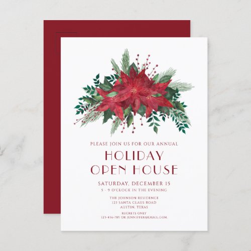 Red Poinsettia Holiday Open House Invitation Postcard