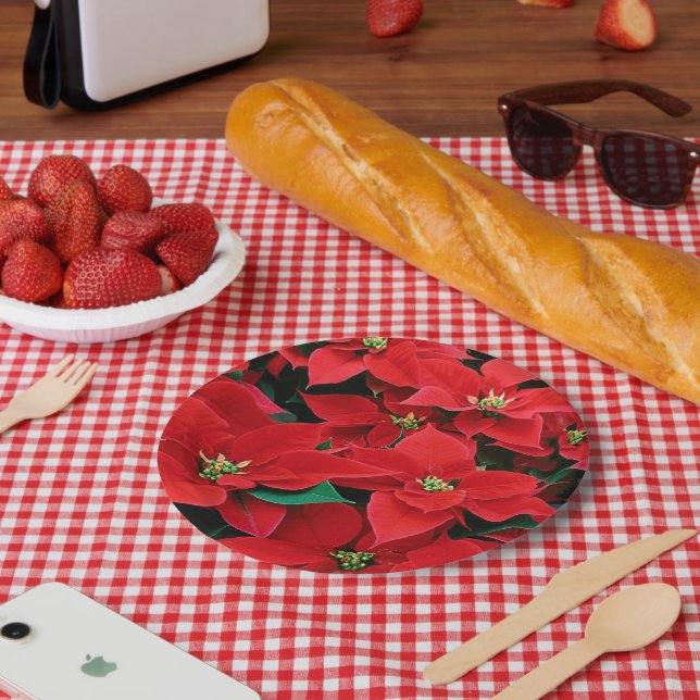 Red Poinsettia Holiday Paper Plates (Picnic)