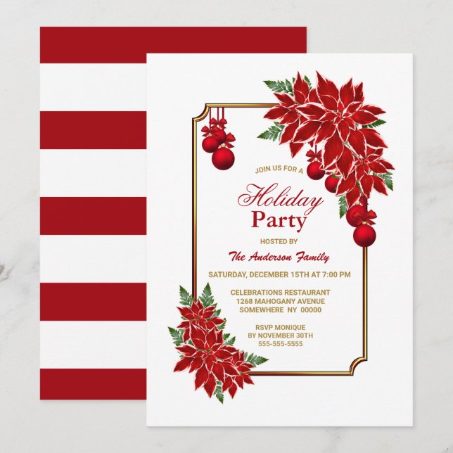 Red Poinsettia Holiday Party Invitation (Front/Back)