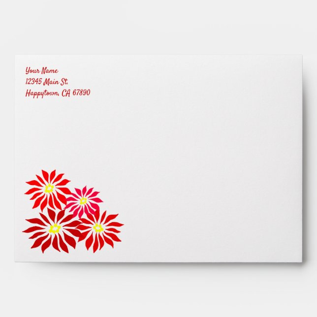 Red Poinsettia Holiday Pattern Custom Envelopes (Front)