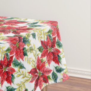 Red Poinsettia Holiday Tablecloth