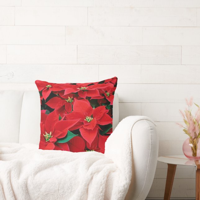 Red Poinsettia Holiday Throw Pillow (Couch)