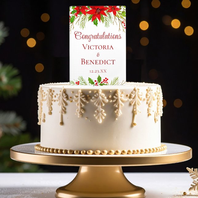 Red Poinsettia Holiday Wedding Personalized Cake Topper (Creator Uploaded)