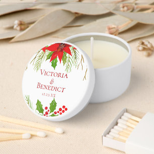 Red Poinsettia Holiday Wedding Personalized Mini Candle Favors
