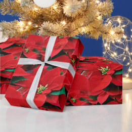 Red Poinsettia Holiday Wrapping Paper