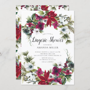 Red Poinsettia Holly Bridal Lingerie Shower Invitation