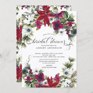 Red Poinsettia Holly Bridal Shower Invitation