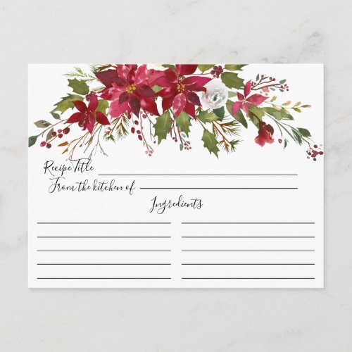 Red Poinsettia Holly Bridal Shower Recipe Card
