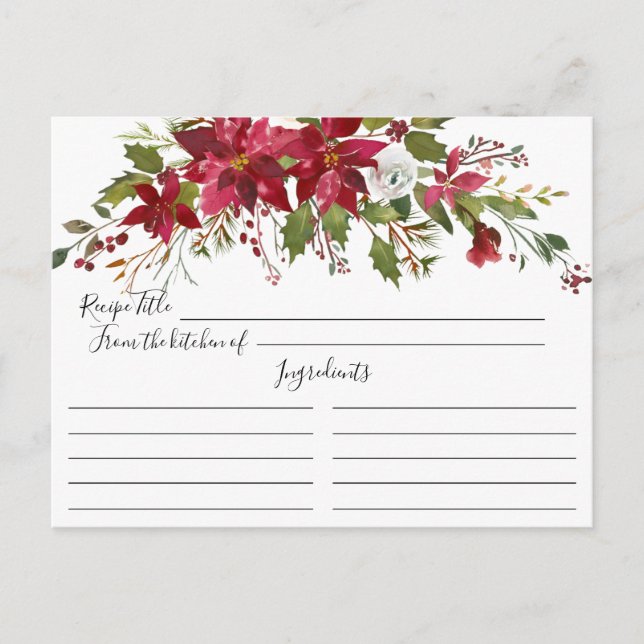 Red Poinsettia Holly Bridal Shower Recipe Card (Front)