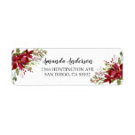 Red Poinsettia Holly Christmas Address Label<br><div class="desc">Stunning watercolor red poinsettia white flowers with holly & berry stems floral bouquet for the Christmas holiday season. Visit our shop to view our festive poinsettia holly collection.</div>