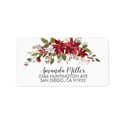 Red Poinsettia Holly Return Address Label