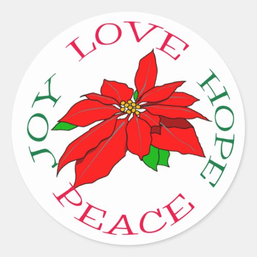Red Poinsettia Hope Holiday Classic Round Sticker
