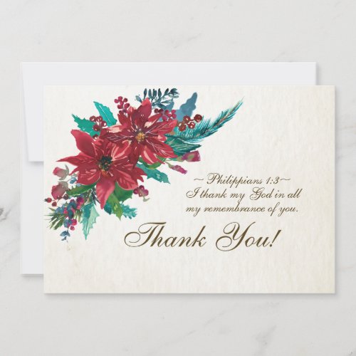 Red Poinsettia Inspirational Bible Verse Christmas Thank You Card