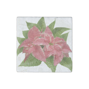 Red Poinsettia Marble Stone Coaster Magnet