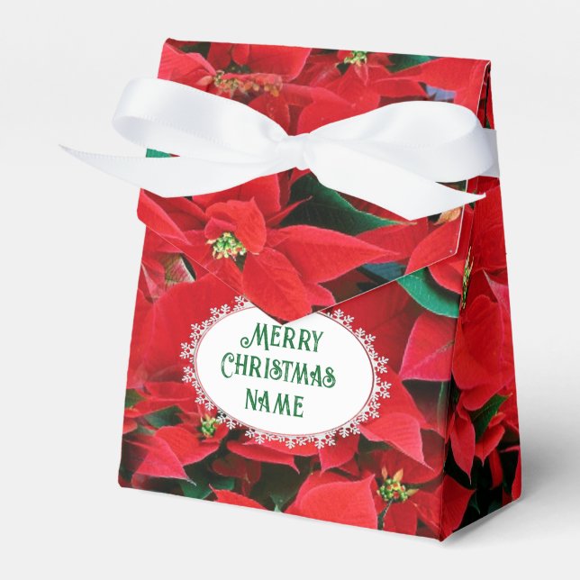 Red Poinsettia Merry Christmas Favor Boxes (Front Side)