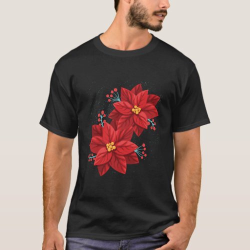 Red Poinsettia Merry Christmas Flower Happy Xmas G T_Shirt