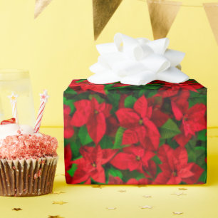 Red Poinsettia Merry Christmas Happy Holiday Wrapping Paper