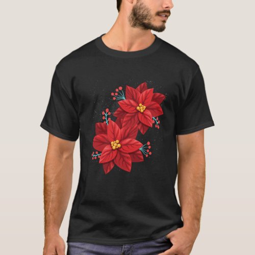 Red Poinsettia Merry Flower Happy T_Shirt