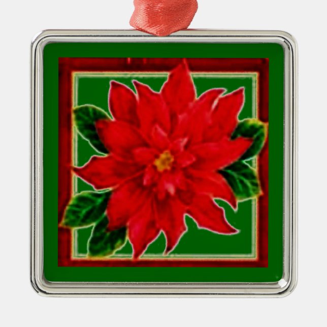 Red Poinsettia Metal Ornament (Front)