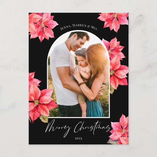 Red Poinsettia Modern Arch Christmas Design Holiday Postcard