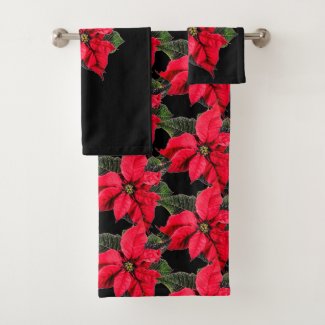Red Poinsettia on Black Christmas Floral