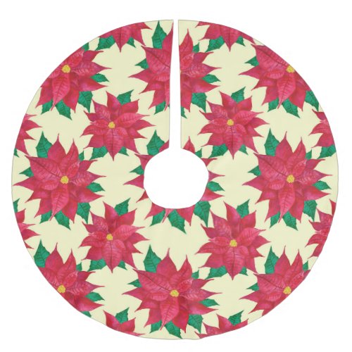 Red Poinsettia Pattern Brushed Polyester Tree Skirt