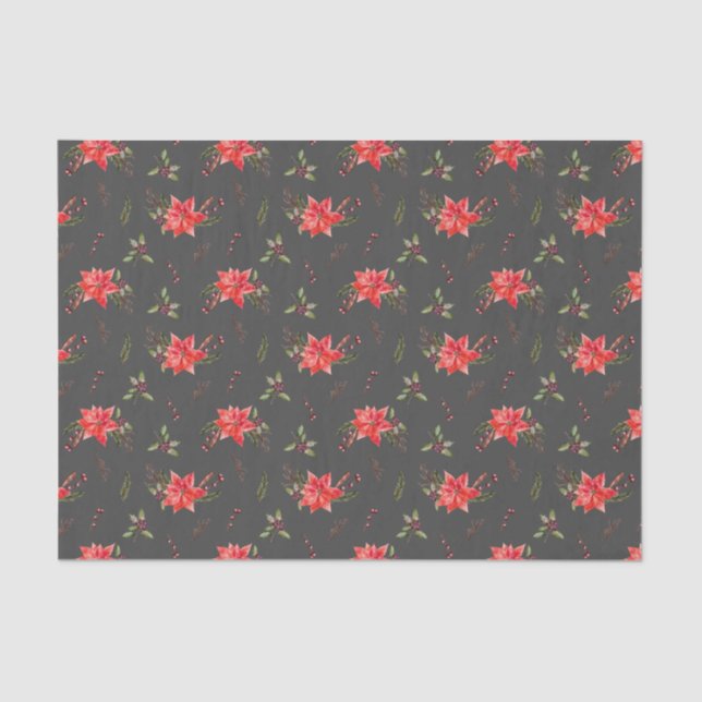 Red Poinsettia Pattern Christmas Tissue Paper (Front)