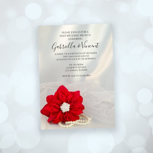 Red Poinsettia Pearls Winter Post Wedding Brunch Invitation