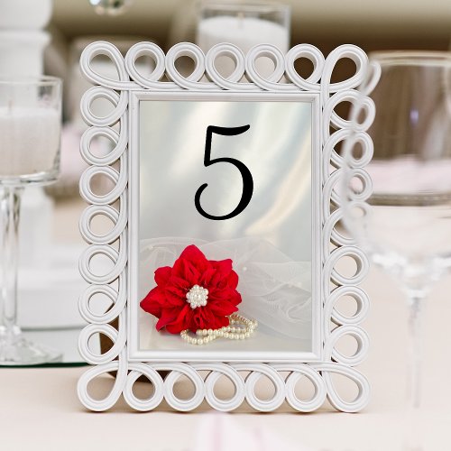 Red Poinsettia Pearls Winter Wedding Table Numbers