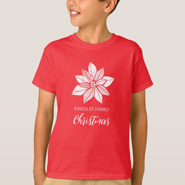Red Poinsettia Personalized Matching Christmas T-Shirt (Front)